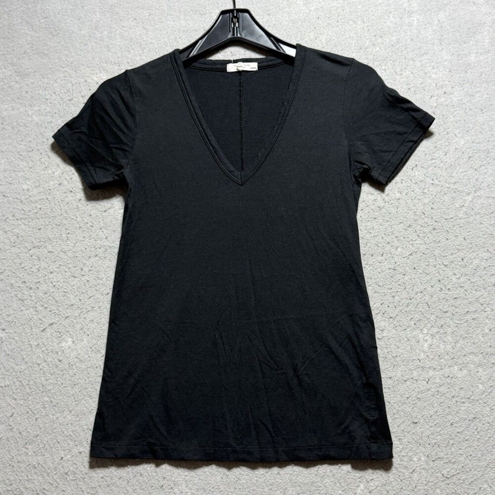 RAG & BONE The Slub Vee V-Neck T-Shirt Black Organic Cotton Slub Tee Size XXS